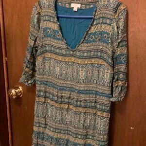 J. Jill Blue and Yellow Patterned Midi Dress